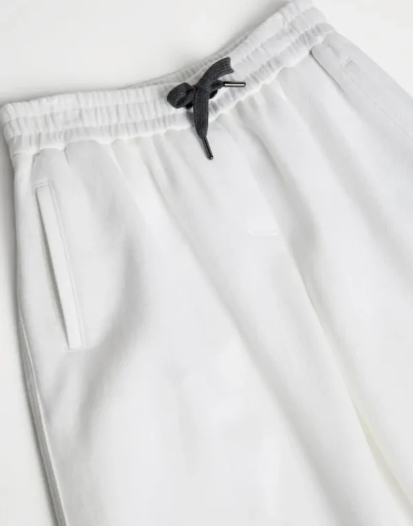 Travelwear-Brunello Cucinelli Pantalone Track in piquet di cotone techno Off-White (C7220)