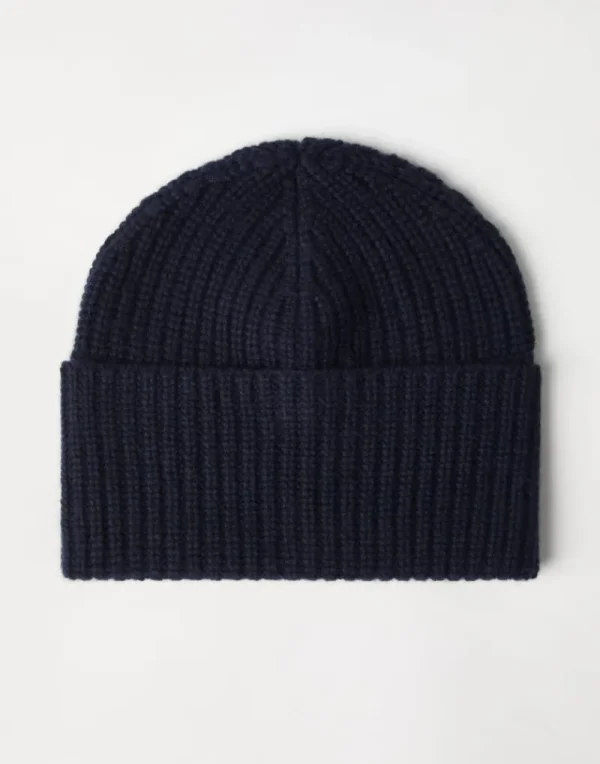 Cappelli-Brunello Cucinelli Papalina in maglia di cashmere costa inglese Blu Navy (C2425)