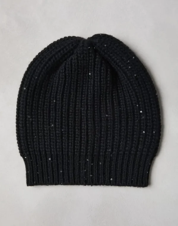 Cappelli-Brunello Cucinelli Papalina in maglia di cashmere e seta Diamante Nero (C101)