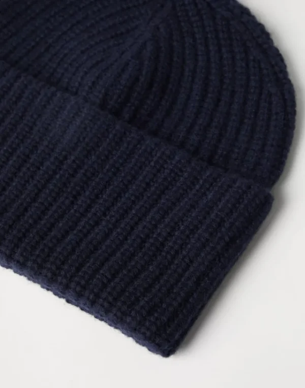 Cappelli-Brunello Cucinelli Papalina in maglia di cashmere costa inglese Blu Navy (C2425)