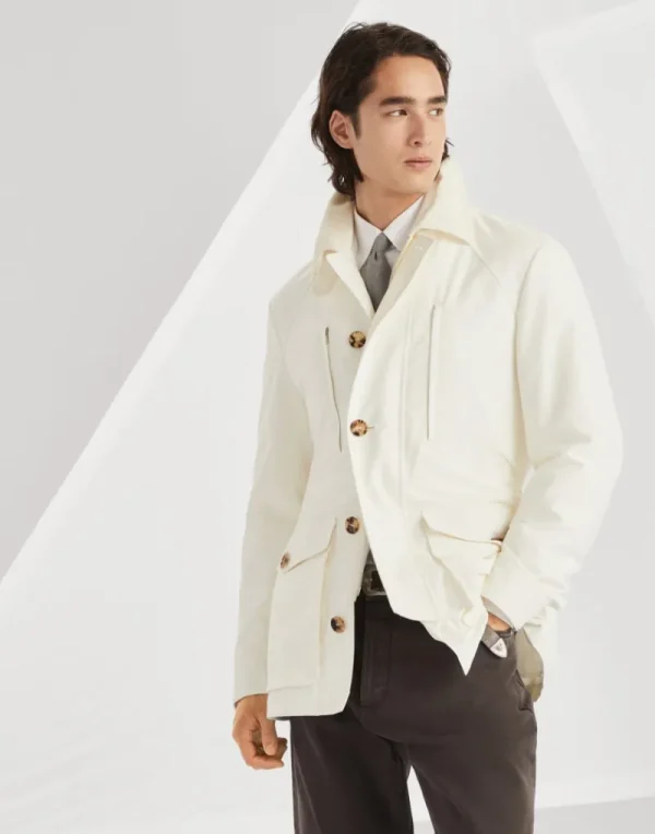 Capospalla-Brunello Cucinelli Parka in gabardina di cotone techno idrorepellente con cintura Off-White (C1085)