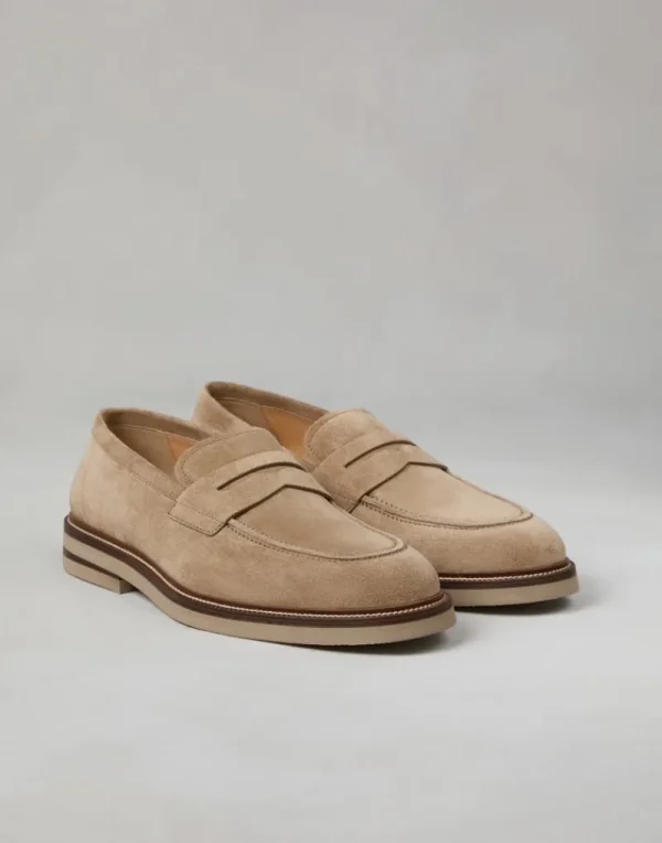 Mocassini-Brunello Cucinelli Penny Loafer in camoscio Nocciola (C8051)