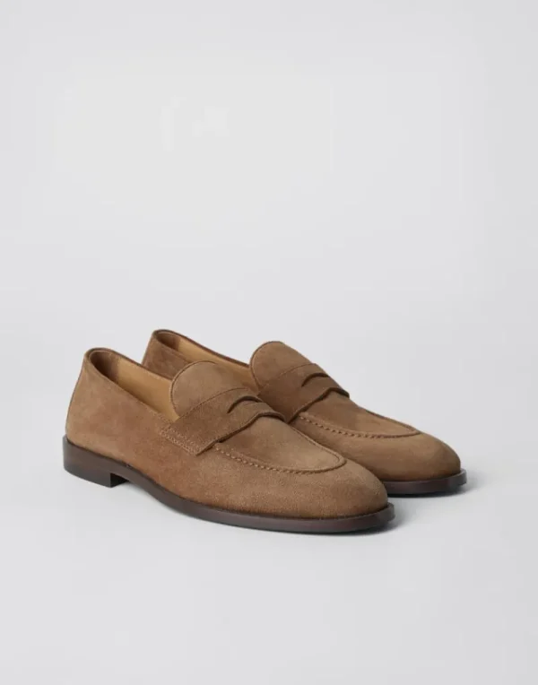 Mocassini-Brunello Cucinelli Penny Loafer in camoscio Castagno (C6784)