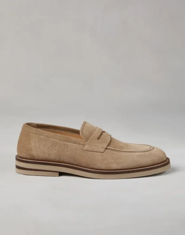 Mocassini-Brunello Cucinelli Penny Loafer in camoscio Nocciola (C8051)