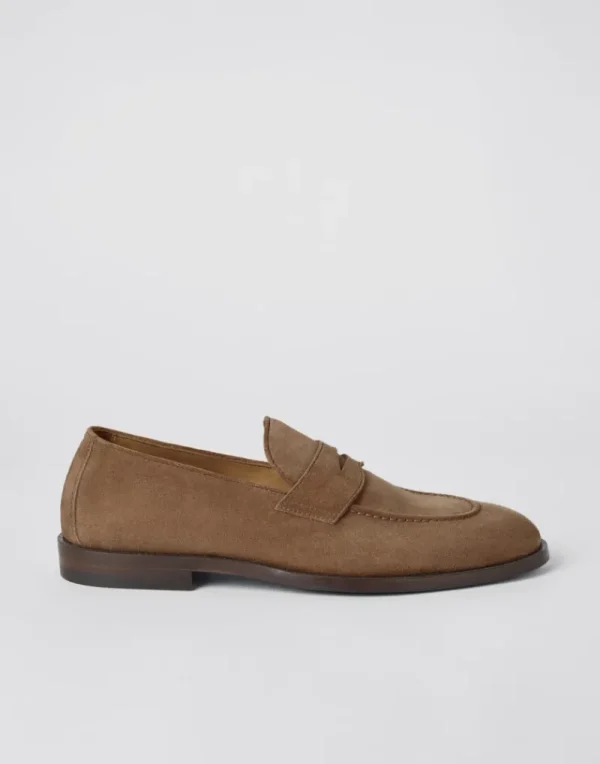 Mocassini-Brunello Cucinelli Penny Loafer in camoscio Castagno (C6784)