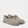 Mocassini & Flat Shoes-Brunello Cucinelli Penny loafer in camoscio con monile Grigio Chiaro (C5859)