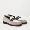 Mocassini & Flat Shoes-Brunello Cucinelli Penny loafer in camoscio con Precious Clamp Grigio Chiaro (C5859)