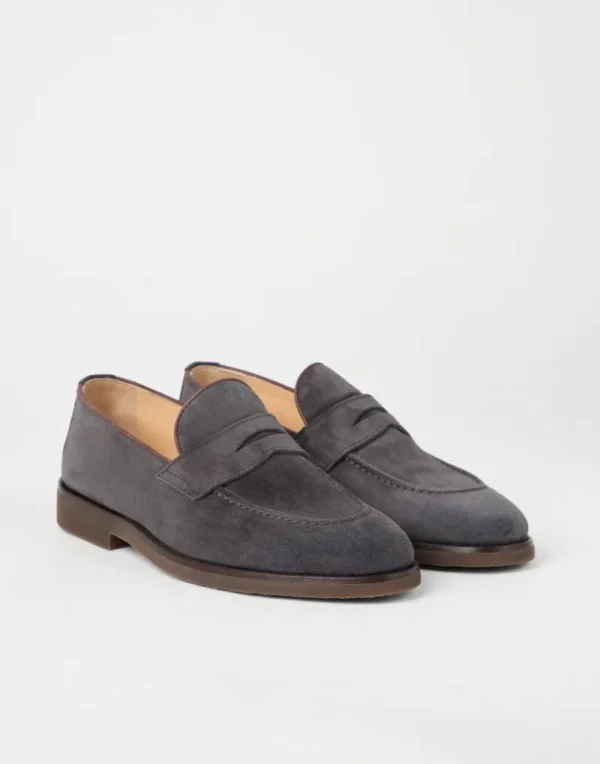 Mocassini-Brunello Cucinelli Penny Loafer in camoscio lavato Antracite (C1967)