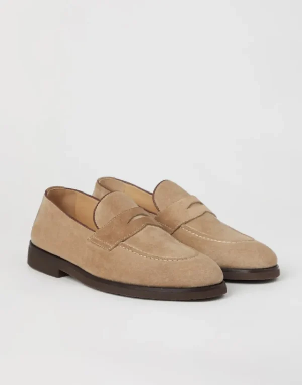 Mocassini-Brunello Cucinelli Penny Loafer in camoscio lavato Nocciola (C8051)