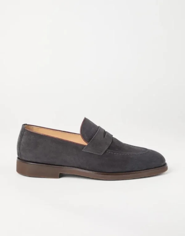 Mocassini-Brunello Cucinelli Penny Loafer in camoscio lavato Antracite (C1967)