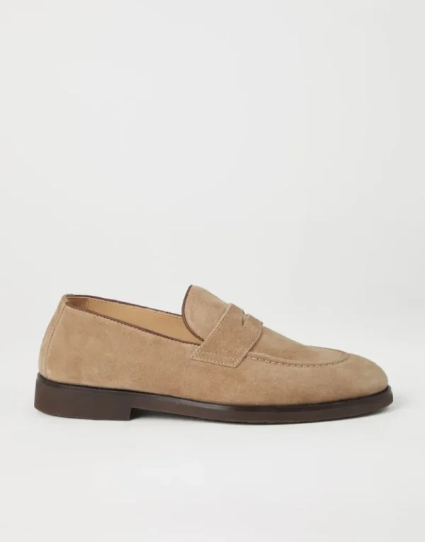 Mocassini-Brunello Cucinelli Penny Loafer in camoscio lavato Nocciola (C8051)