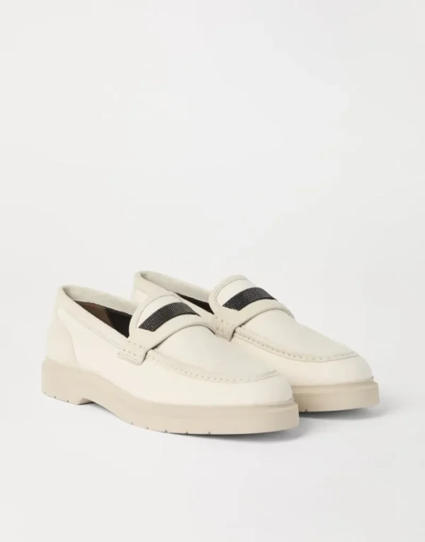 Mocassini & Flat Shoes-Brunello Cucinelli Penny loafer in denim idrorepellente con Precious Detail Beige (C004)