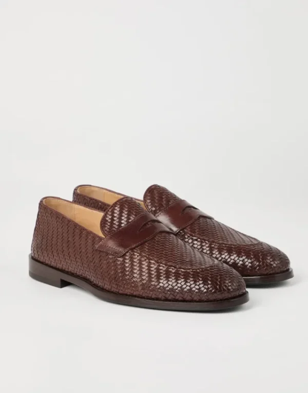 Mocassini-Brunello Cucinelli Penny Loafer in vitello intrecciato Marrone (C8876)