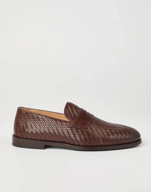 Mocassini-Brunello Cucinelli Penny Loafer in vitello intrecciato Marrone (C8876)