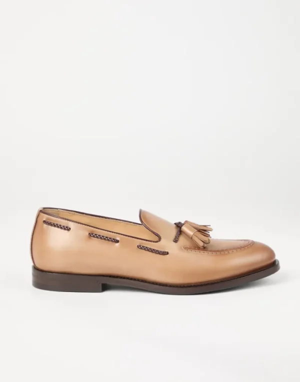 Mocassini-Brunello Cucinelli Penny Loafer in vitello lucido con nappi Beige (C1965)