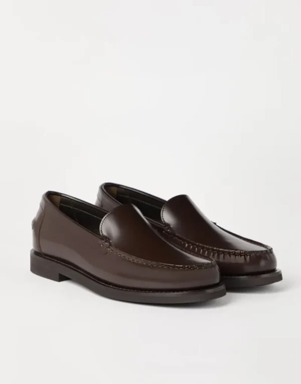 Mocassini & Flat Shoes-Brunello Cucinelli Penny loafer in vitello Minimal con Shiny Detail Marrone (C8279)