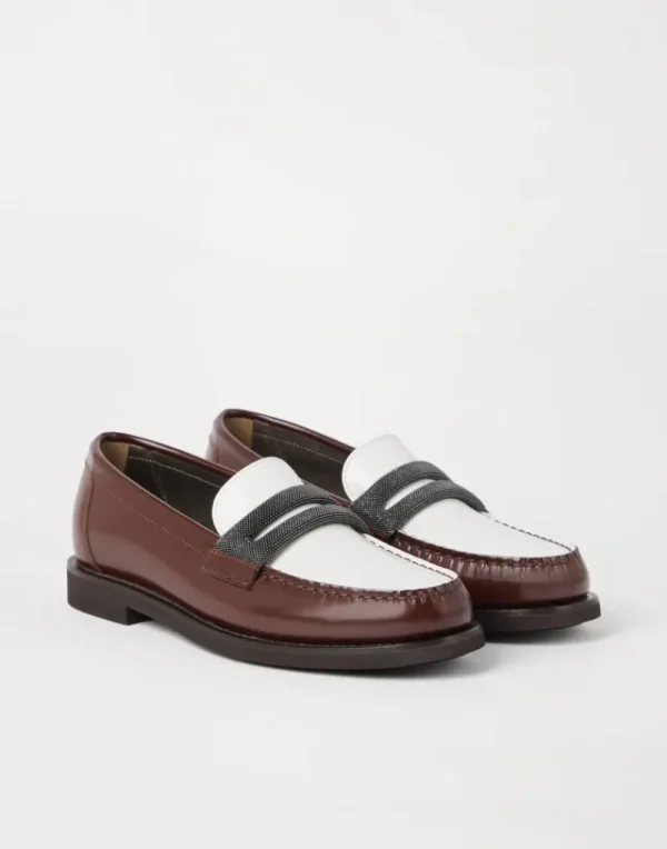 Mocassini & Flat Shoes-Brunello Cucinelli Penny loafer in vitello Minimal con Precious Clamp Castagno (C8033)