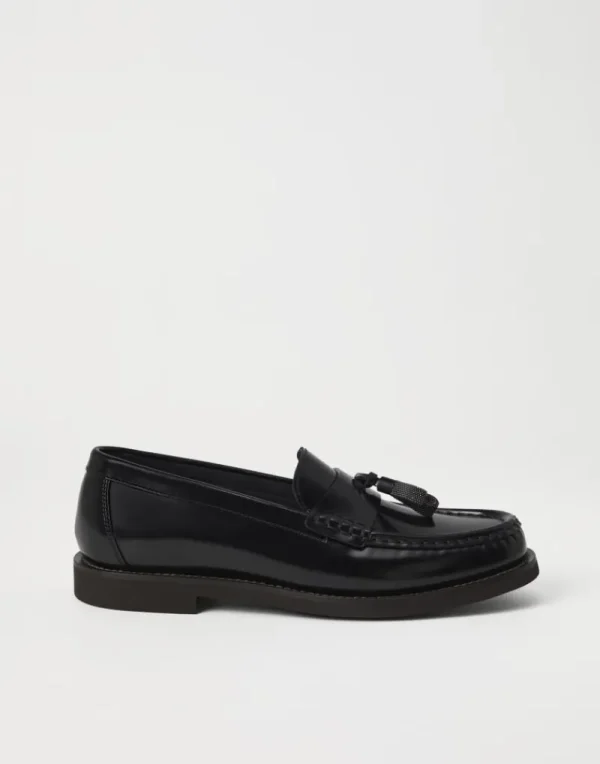 Mocassini & Flat Shoes-Brunello Cucinelli Penny loafer in vitello Minimal con Shiny Tassels Nero (C101)