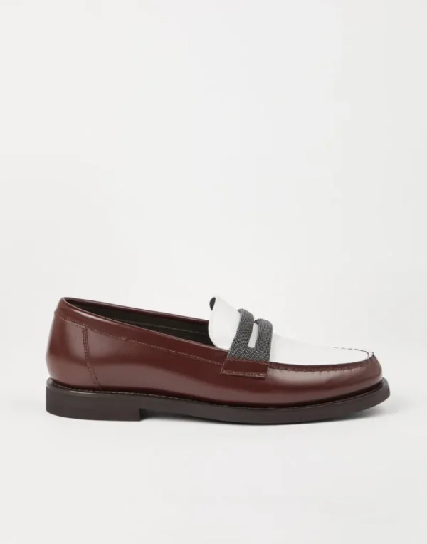 Mocassini & Flat Shoes-Brunello Cucinelli Penny loafer in vitello Minimal con Precious Clamp Castagno (C8033)