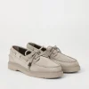 Mocassini & Flat Shoes-Brunello Cucinelli Penny loafer Sail in camoscio con Shiny Aglets Grigio Chiaro (C5859)