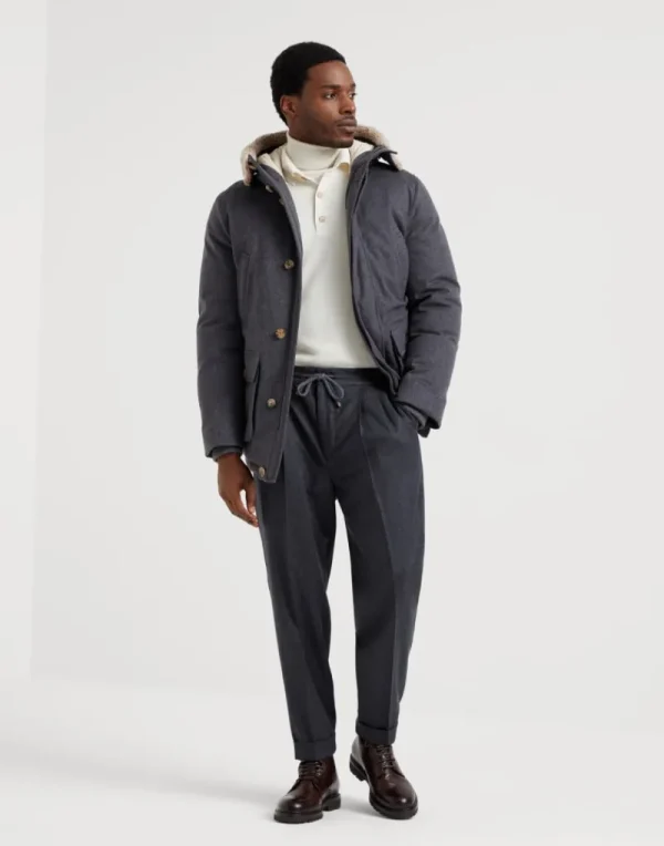 Capospalla-Brunello Cucinelli Piumino parka in flanella di lana membranata con cappuccio e inserto in shearling Grigio (CBZ24)