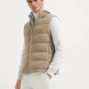 Capospalla-Brunello Cucinelli Piumino senza maniche in maglia di cashmere costa inglese con cappuccio estraibile Beige (CW926)