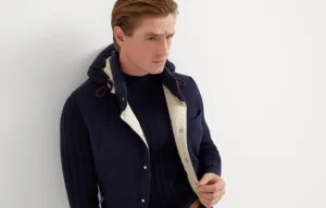 Capospalla-Brunello Cucinelli Piumino senza maniche in beaver leggero di cashmere e vicuña con cappuccio staccabile Blu Navy (COU07)