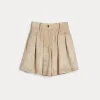 Pantaloni & Gonne-Brunello Cucinelli Pleated Short in corduroy martellato con monile Naturale (C700)