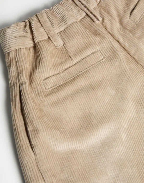 Pantaloni & Gonne-Brunello Cucinelli Pleated Short in corduroy martellato con monile Naturale (C700)