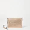 Piccola Pelletteria-Brunello Cucinelli Pochette BC Duo in vitello lamé con Precious Chain Nocciola (C3209)