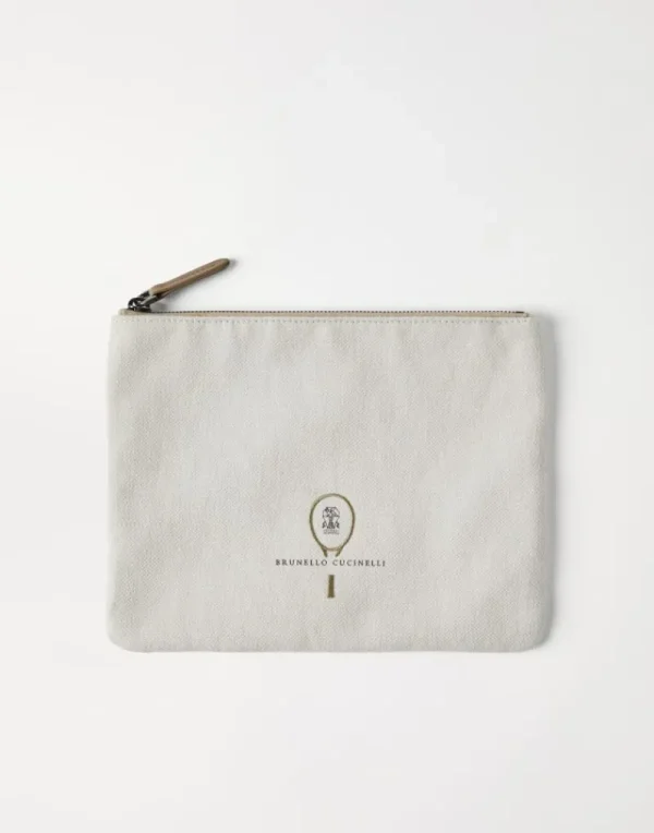 Travel Essentials-Brunello Cucinelli Pochette in canvas con logo Tennis Gesso (C209)