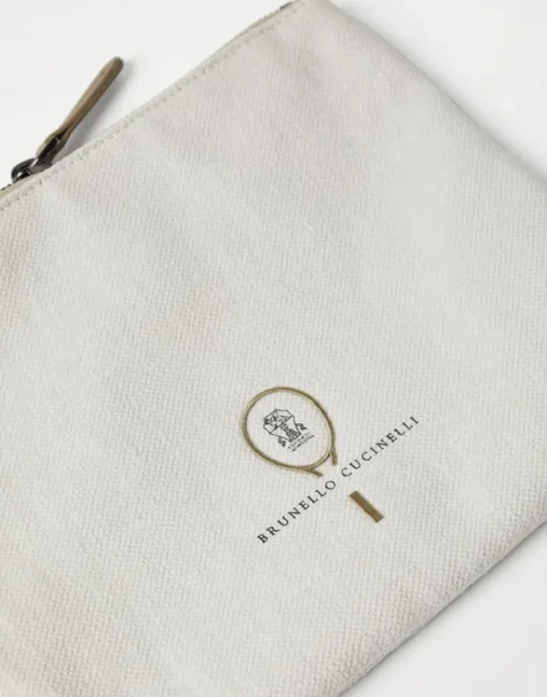 Travel Essentials-Brunello Cucinelli Pochette in canvas con logo Tennis Gesso (C209)