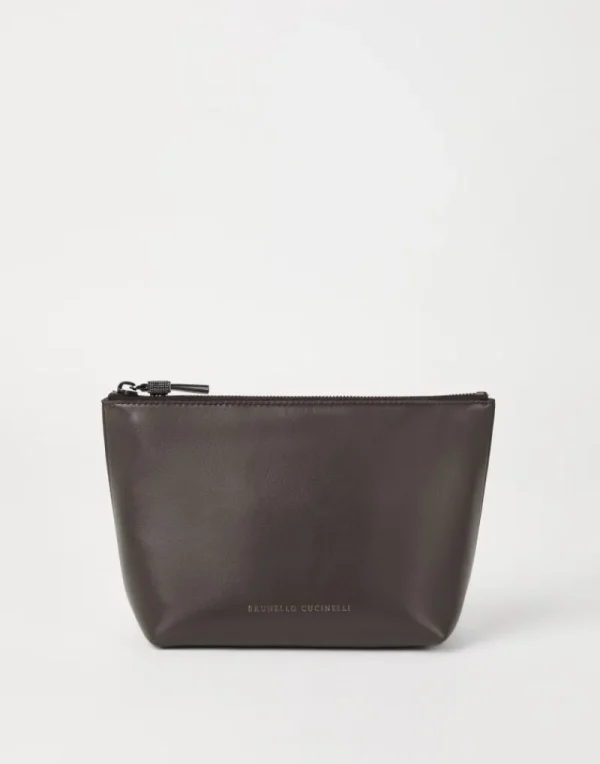 Piccola Pelletteria-Brunello Cucinelli Pochette in vitello granato con monile Marrone (C8279)