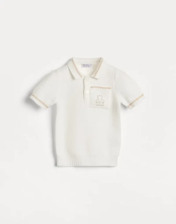 Newborn (0-24 Mesi)-Brunello Cucinelli Polo Baby Bernie in maglia di cotone nido d'ape Panama (CS120)