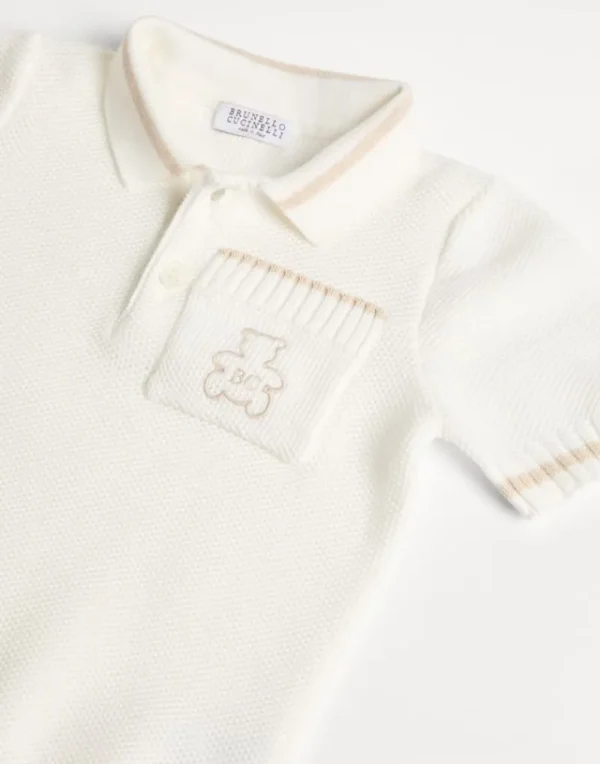 Newborn (0-24 Mesi)-Brunello Cucinelli Polo Baby Bernie in maglia di cotone nido d'ape Panama (CS120)