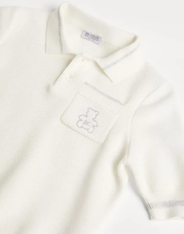 Ready To Wear (2-6 Anni)-Brunello Cucinelli Polo Bernie in maglia di cotone nido d'ape Panama (CO312)