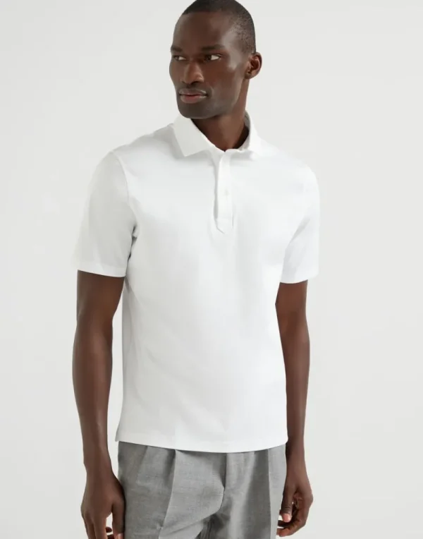 T-shirt & Polo-Brunello Cucinelli Polo collo camicia in jersey di cotone Bianco (C6159)