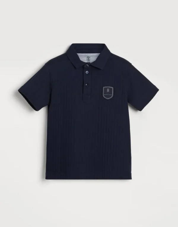 T-shirt & Camicie-Brunello Cucinelli Polo in jersey a coste di cotone con badge Tennis Blu (C6134)