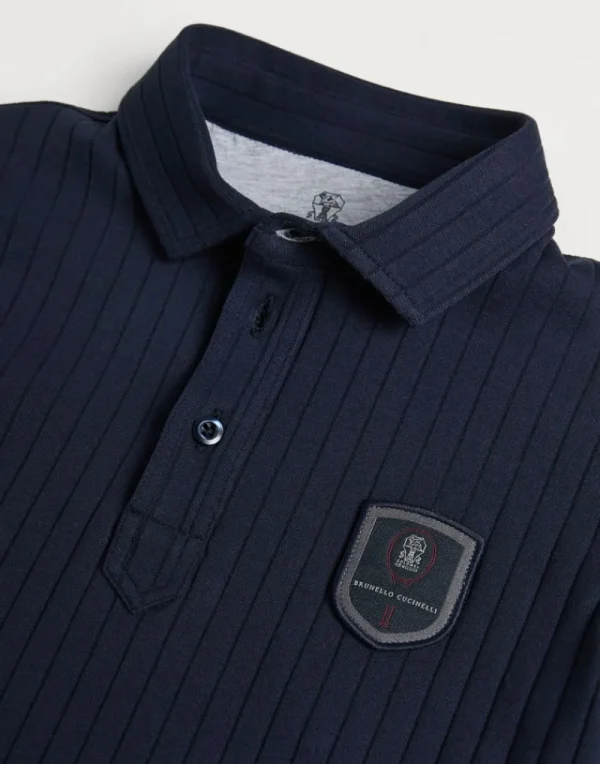 T-shirt & Camicie-Brunello Cucinelli Polo in jersey a coste di cotone con badge Tennis Blu (C6134)