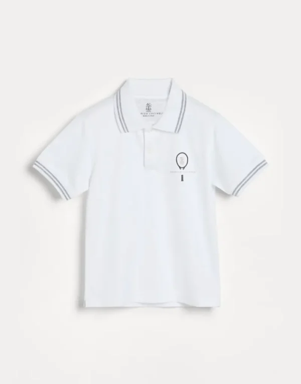 T-shirt & Camicie-Brunello Cucinelli Polo in jersey di cotone con colletto rigato e logo Tennis Bianco (CLK80)