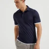 T-shirt & Polo-Brunello Cucinelli Polo in jersey di seta e cotone con colletto stile camicia e Faux-Layering Blu (CW770)