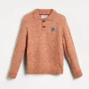 Maglieria-Brunello Cucinelli Polo in maglia di alpaca, cotone e lana con patch Arancio (CBU47)