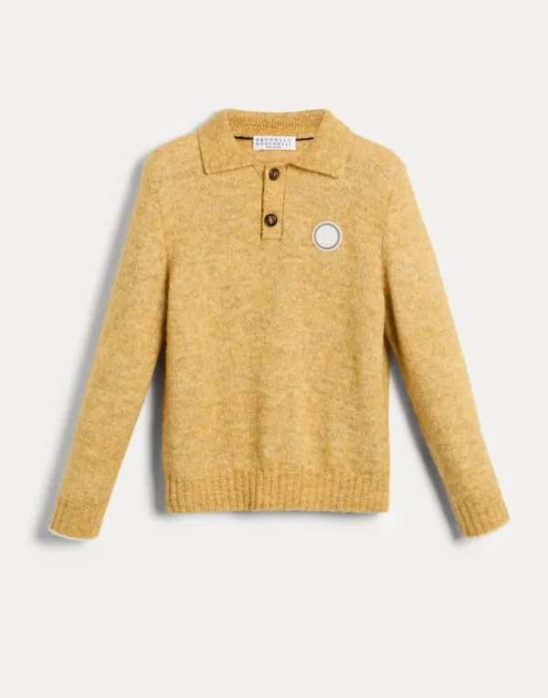 Maglieria-Brunello Cucinelli Polo in maglia di alpaca, cotone e lana con patch Giallo (CCE70)