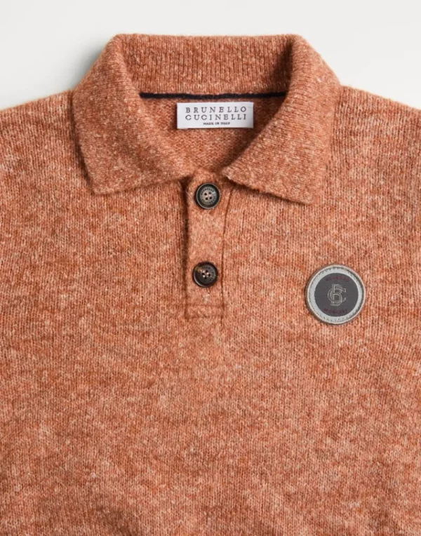 Maglieria-Brunello Cucinelli Polo in maglia di alpaca, cotone e lana con patch Arancio (CBU47)