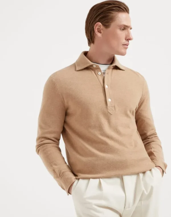 Maglieria-Brunello Cucinelli Polo in maglia di cashmere Beige (C174)