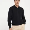 Maglieria-Brunello Cucinelli Polo in maglia di cotone costa operata con manica lunga Nero (CH101)