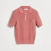 Maglieria-Brunello Cucinelli Polo in maglia di cotone nido d'ape con apertura zip Pompelmo Rosa (C2395)