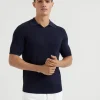 Maglieria-Brunello Cucinelli Polo in maglia di cotone costa inglese Blu Navy (CW425)