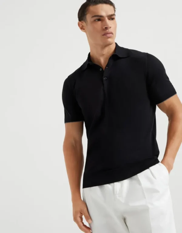 Maglieria-Brunello Cucinelli Polo in maglia leggera di cotone Nero (CH101)