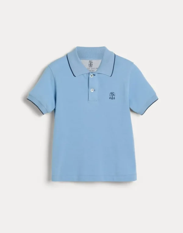 T-shirt & Camicie-Brunello Cucinelli Polo in piquet di cotone con logo Azzurro (CYS62)